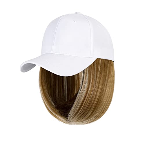 Perückenkappen Kurze gewellte Baseball-Perücke, synthetische Bob-Perücke, weiß/schwarz, Hut-Perücken, Kappe mit Haaren, natürliche Verbindung, verstellbare Baseballkappe Perückenkappen für Damen (Col von CLoxks