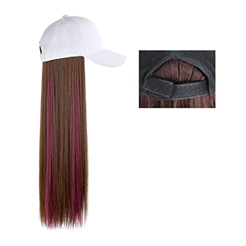 Perückenkappen Lange gerade Hut-Perücke, Highlight-Haar-Perücken, natürliche Verbindung, synthetische Baseballkappen-Haar-Perücke, Hut-Perücke, verstellbar for Frauen Perückenkappen für Damen (Color von CLoxks