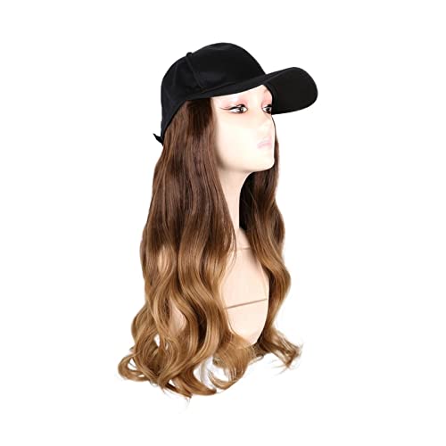 Perückenkappen Modische schwarze Baseballkappe mit Perücke, lange gewellte synthetische Hut-Perücken, verstellbare Haarhut-Perücke Perückenkappen für Damen (Color : Curly-8-27) von CLoxks
