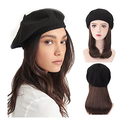 Perückenkappen Perücke Damen Hut Perücke kurze gerade synthetische Perücke schwarze Haarverlängerungen 16 Zoll glattes Haar for Damen Perückenkappen für Damen (Color : Cool Brown) von CLoxks