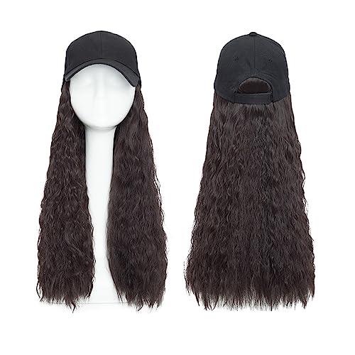Perückenkappen Synthetische Baseballkappe Perücke Hut mit Haar Wasserwelle Haarverlängerung Haarteil mit schwarzer Kappe for Frauenhaar Perückenkappen für Damen (Color : 4A, Size : 18inches) von CLoxks