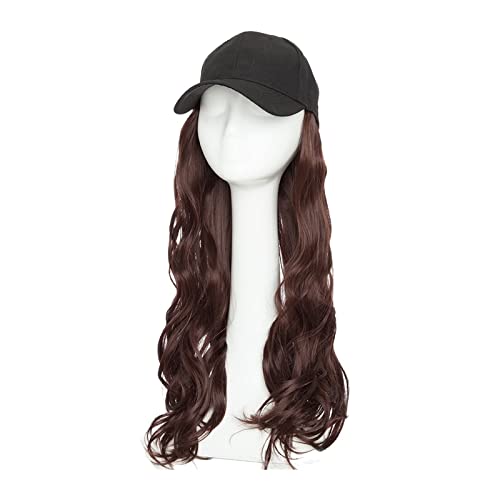 Perückenkappen Synthetische Baseballkappe mit Haaren, langes gewelltes Haar, Hut, Perücke, Haarverlängerungen, Hut mit Haaren, natürliches Haarteil for Frauen Perückenkappen für Damen (Color : Wine r von CLoxks