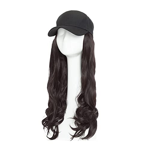 Perückenkappen Synthetische Baseballkappe mit Haaren, langes gewelltes Haar, Hut, Perücke, Haarverlängerungen, Hut mit Haaren, natürliches Haarteil for Frauen Perückenkappen für Damen (Color : Dark b von CLoxks