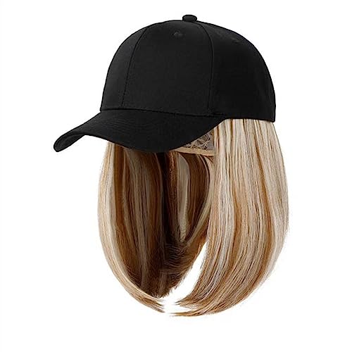 Perückenkappen Synthetische verstellbare schwarze Hut-Perücken, kurze Bob-Perücke, gerade Baseballkappe, nahtlose Verbindung, Haarverlängerungen for Frauen Perückenkappen für Damen (Color : F455) von CLoxks