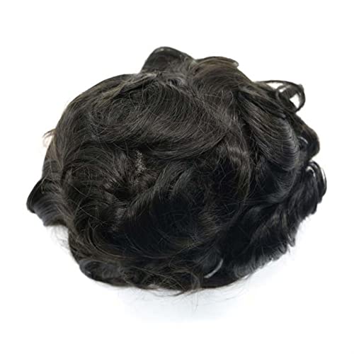 Toupet für Männer Haar-Toupet for Männer, feines, transparentes Poly-Toupet for Männer, Echthaar, alle handgebunden, leicht, 15,2 cm, 120% Dichte, Ersatzsystem for schwarzes Haar Perücke für Männer ( von CLoxks