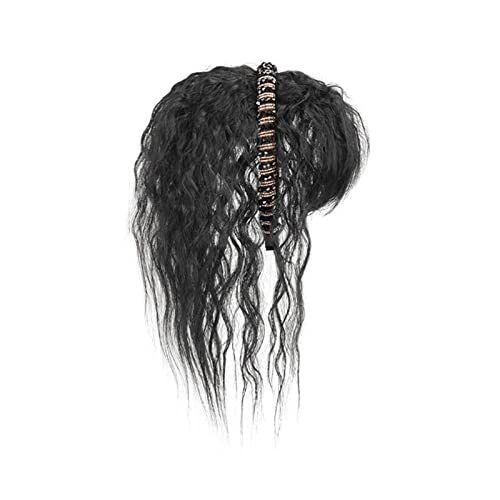 perücke Simulation Haar Pony Perücke Stück Stirn Haarband Pony Eine Perücke Kopffüller Haarabdeckung Weißes Haar Mädchen Perücken Kunstfaserhaar (Color : Black curly hair-40CM) von CLoxks