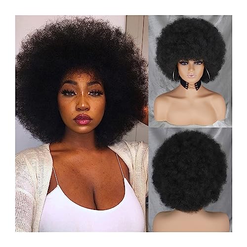 perücke braun Afro-Perücken for schwarze Frauen, kurze lockige Afro-Perücke, federnd, riesige, flauschige Puff-Perücken, Premium-Synthetik for Cosplay und den Alltag Natürliches Perücken (Color : 1) von CLoxks