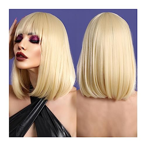 perücke braun Perücke aus natürlichem Kunsthaar, modische Perücke mit Pony, hitzebeständige Faser, Ombre-Blond-Perücke for Frauen, tägliche Party, flauschig Natürliches Perücken (Color : MW1043-806) von CLoxks