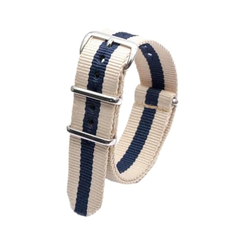 CLywdp 18/20/22/24 mm gestreiftes Ersatz-Uhrenarmband aus Nylon, Outdoor-Sportzubehör, lässig und vielseitig, verstellbar,2Beige 1Dunkelblau,18 mm von CLywdp