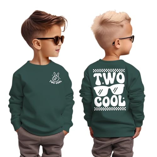 2. Geburtstag Junge Sweatshirt TWO COOL Pullover für Kleinkinder Zweiter Geburtstags Sweatshirts Herbst Winter Langarmshirt Kinder Ankündigung Outfit Baumwolle Babyshirt(Dunkelgrün,2 Jahre) von CM C&M WODRO