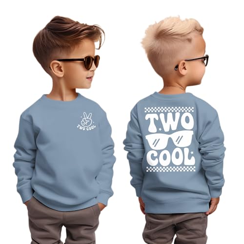 2. Geburtstag Junge Sweatshirt TWO COOL Pullover für Kleinkinder Zweiter Geburtstags Sweatshirts Herbst Winter Langarmshirt Kinder Ankündigung Outfit Baumwolle Babyshirt(Hellblau,2 Jahre) von CM C&M WODRO