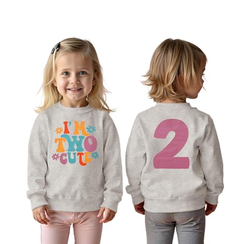 2. Geburtstag Mädchen Sweatshirt “I'M TWO CUTE” Drucker Pullover Zweiter Geburtstags Babykleidung Kinder Rundhals Langarmshirt Baby Ankündigung Outfits Herbst Winter Pulli(Blumengrau,2 Jahre) von CM C&M WODRO