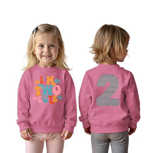 2. Geburtstag Mädchen Sweatshirt “I'M TWO CUTE” Drucker Pullover Zweiter Geburtstags Babykleidung Kinder Rundhals Langarmshirt Baby Ankündigung Outfits Herbst Winter Pulli(Dunkelrosa,2 Jahre) von CM C&M WODRO