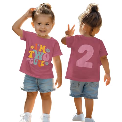 2. Geburtstag T-Shirt für Mädchen “I'm Two Cute” Drucker Shirt Zweiter Geburtstags Shirts Geburtstagsfeier Kleidung Sommer Kurzarm Top Weich Rundhals Tshirt 2 Jahre Kinder Outfi(Dunkelrosa,2 Jahre) von CM C&M WODRO