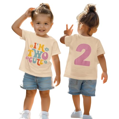 2. Geburtstag T-Shirt für Mädchen “I'm Two Cute” Drucker Shirt Zweiter Geburtstags Shirts Geburtstagsfeier Kleidung Sommer Kurzarm Top Weiches Rundhals Tshirt 2 Jahre Kinder Outfi(Apricot,2 Jahre) von CM C&M WODRO