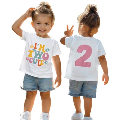 2. Geburtstag T-Shirt für Mädchen “I'm Two Cute” Drucker Shirt Zweiter Geburtstags Shirts Geburtstagsfeier Kleidung Sommer Kurzarm Top Weiches Rundhals Tshirt 2 Jahre Kinder Outfi(Weiß,2 Jahre) von CM C&M WODRO