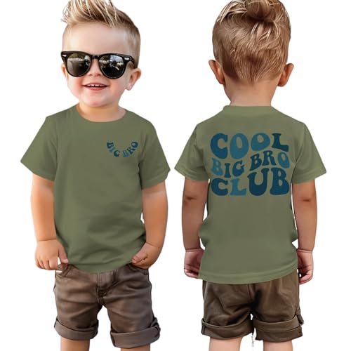 Big Brother Shirt Cool Big Bro Club T-Shirt Jungen Geschwister Tshirt mit Aufdruck Baby Kleidung Großer Bruder T-Shirts Sommer Kurzarm Tops Baumwolle Hemd(Armeegrün,12-18Monate) von CM C&M WODRO