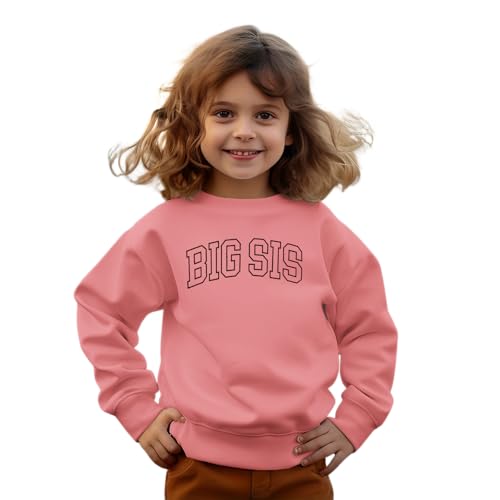 Big Sister Kinder Pullover Baby Mädchen Outfit Große Schwester Sweatshirt Schwesterchen Kleidung Geschwister Babykleidung Neugeborene Langarmshirt Autumn Winter Kleinkind Pulli(Dark Pink,5-6Jahre) von CM C&M WODRO