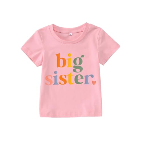 Big Sister Shirt Baby Ankündigung für Mädchen Outfits Große Schwester T-Shirt Sommer Kurzarm Tops Befördert zu Big Sister Tees Süßes Rundhals Shirts Baumwolle Hemd（Hellrosa,12-18Monate） von CM C&M WODRO