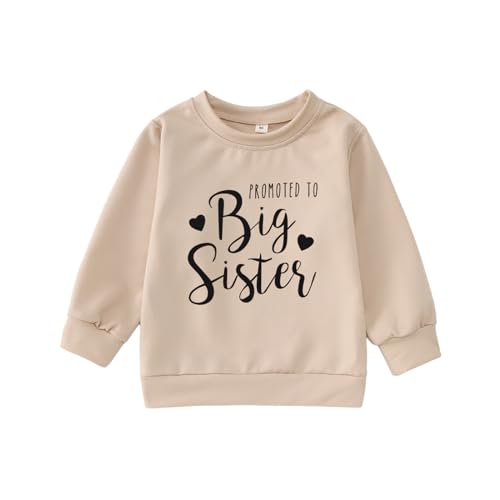 Big Sister Sweatshirt Baby Ankündigung Pullover Mädchen Kinder Langarmshirt Befördert Zu Große Schwester Outfit Neugeborenen Pulli Geschwister Babykleidung Warmer Kinderkleidung(Apricot,5-6Jahre) von CM C&M WODRO