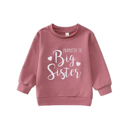 Big Sister Sweatshirt Baby Ankündigung Pullover Mädchen Kinder Langarmshirt Befördert Zu Große Schwester Outfit Neugeborenen Pulli Geschwister Babykleidung Warmer Kinderkleidung(DarkPink,2-3Jahre) von CM C&M WODRO