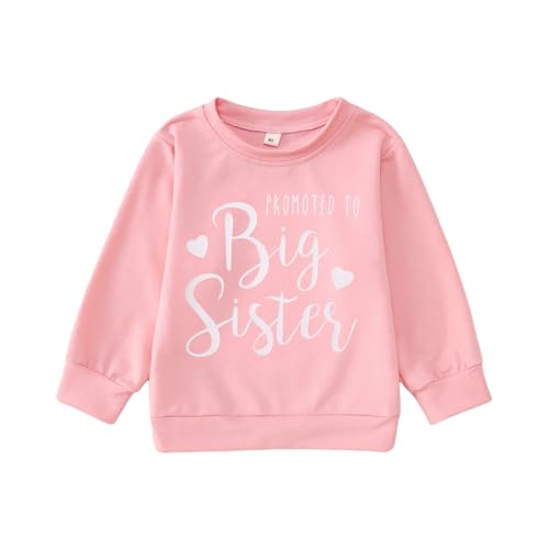 Big Sister Sweatshirt Baby Ankündigung Pullover Mädchen Kinder Langarmshirt Befördert Zu Große Schwester Outfit Neugeborenen Pulli Geschwister Babykleidung Warmer Kinderkleidung(Rosa,18-24Monate) von CM C&M WODRO