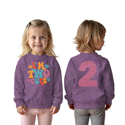 CM C&M WODRO 2. Geburtstag Mädchen Sweatshirt “I'm Two Cute” Drucker Pullover Zweiter Geburtstags Babykleidung Kinder Rundhals Langarmshirt Baby Ankündigung Outfits Herbst Winter Pulli(Lila,2 Jahre) von CM C&M WODRO