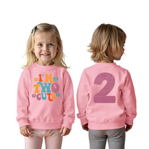 CM C&M WODRO 2. Geburtstag Mädchen Sweatshirt “I'm Two Cute” Drucker Pullover Zweiter Geburtstags Babykleidung Kinder Rundhals Langarmshirt Baby Ankündigung Outfits Herbst Winter Pulli(Rosa,2 Jahre) von CM C&M WODRO