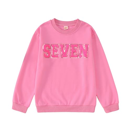CM C&M WODRO Baby Mädchen Schwester Outfit Kinder Geburtstag Sweatshirt Buchstaben Stickerei Pullover 2-9 Jahre Geburtstagparty Kostüm Autumn Langarm Babykleidung Rundhals Langarmshirt(Rosa,7 Jahre) von CM C&M WODRO