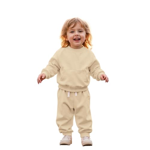 CM C&M WODRO Baby Outfit Jungen Mädchen Kleidung Kinder Sweatshirt + Hose Zweiteiler Set Neugeborene Babykleidung Einfarbig Pullover mit Taschen Bequeme Warme Herbst Langarmshirt(Apricot,2-3Jahre) von CM C&M WODRO