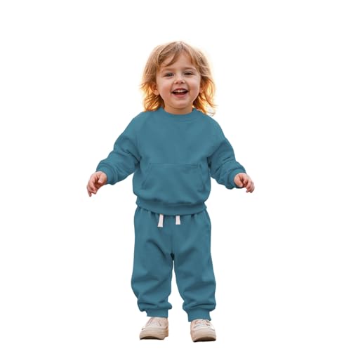CM C&M WODRO Baby Outfit Jungen Mädchen Kleidung Kinder Sweatshirt + Hose Zweiteiler Set Neugeborene Babykleidung Einfarbig Pullover mit Taschen Bequeme Warme Herbst Langarmshirt(Blau,2-3Jahre) von CM C&M WODRO
