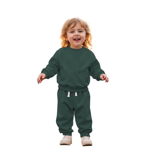 CM C&M WODRO Baby Outfit Jungen Mädchen Kleidung Kinder Sweatshirt + Hose Zweiteiler Set Neugeborene Babykleidung Einfarbig Pullover mit Taschen Bequeme Warme Herbst Langarmshirt(Dunkelgrün,2-3Jahre) von CM C&M WODRO