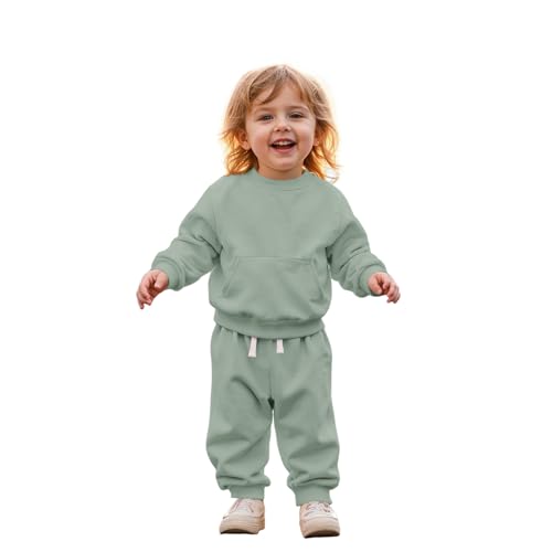 CM C&M WODRO Baby Outfit Jungen Mädchen Kleidung Kinder Sweatshirt + Hose Zweiteiler Set Neugeborene Babykleidung Einfarbig Pullover mit Taschen Bequeme Warme Herbst Langarmshirt(Hellgrün,2-3Jahre) von CM C&M WODRO