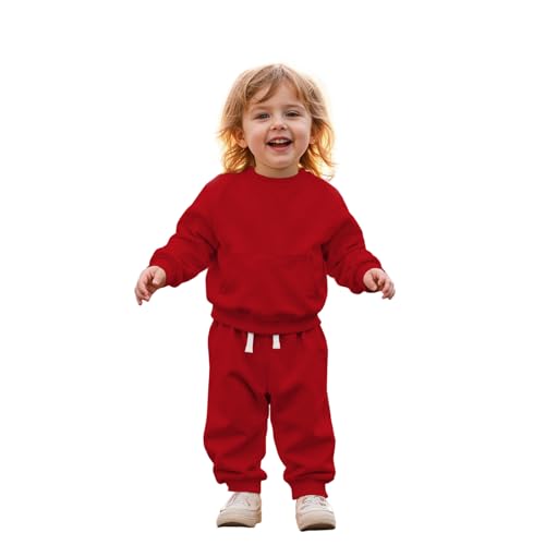 CM C&M WODRO Baby Outfit Jungen Mädchen Kleidung Kinder Sweatshirt + Hose Zweiteiler Set Neugeborene Babykleidung Einfarbig Pullover mit Taschen Bequeme Warme Herbst Langarmshirt(Rot,5-6Jahre) von CM C&M WODRO