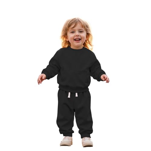 CM C&M WODRO Baby Outfit Jungen Mädchen Kleidung Kinder Sweatshirt + Hose Zweiteiler Set Neugeborene Babykleidung Einfarbig Pullover mit Taschen Bequeme Warme Herbst Langarmshirt(Schwarz,2-3Jahre) von CM C&M WODRO