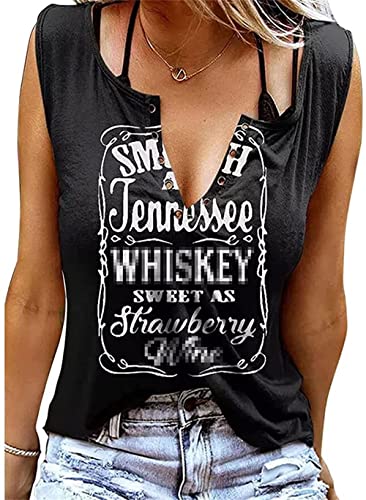 Damen Sommer Casual Tank Top Frauen Ärmellose Basic T Shirt schwarz Locker Oberteile Sexy V-Ausschnitt Weste Tunika Blusentop (L, Schwarz) von CM C&M WODRO