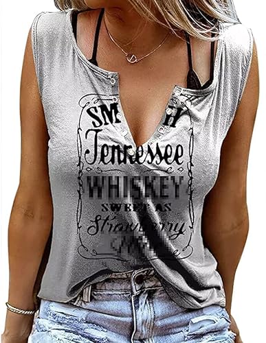 Damen Sommer Casual Tank Top Frauen Ärmellose Basic T Shirt schwarz Locker Oberteile Sexy V-Ausschnitt Weste Tunika Blusentop (2XL, Grau) von CM C&M WODRO