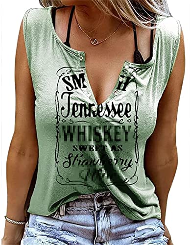 Damen Sommer Casual Tank Top Frauen Ärmellose Basic T Shirt schwarz Locker Oberteile Sexy V-Ausschnitt Weste Tunika Blusentop (2XL, Grün) von CM C&M WODRO