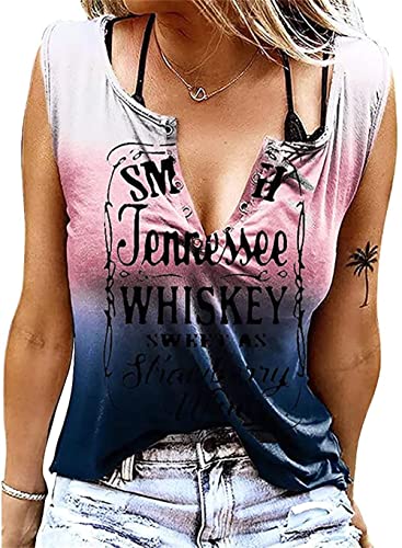 Damen Sommer Casual Tank Top Frauen Ärmellose Basic T Shirt schwarz Locker Oberteile Sexy V-Ausschnitt Weste Tunika Blusentop (2XL, Rosa Krawattenfarbe) von CM C&M WODRO