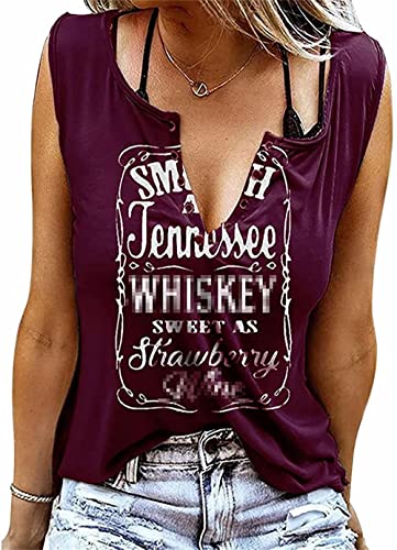 Damen Sommer Casual Tank Top Frauen Ärmellose Basic T Shirt schwarz Locker Oberteile Sexy V-Ausschnitt Weste Tunika Blusentop (L, Weinrot) von CM C&M WODRO