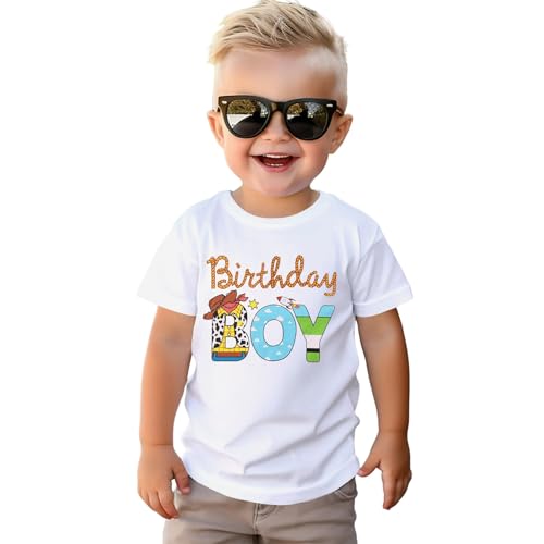 Geburtstags T-Shirt für Jungen 1-6 Jahre Birthday Boy Kinder Shirt Niedliches Cartoon Druck Tshirt Sommer Kurzarm Top Baumwolle Kinderkleidung Baby Geburtstagsparty Outfit(Weiß 2 Jahre) von CM C&M WODRO