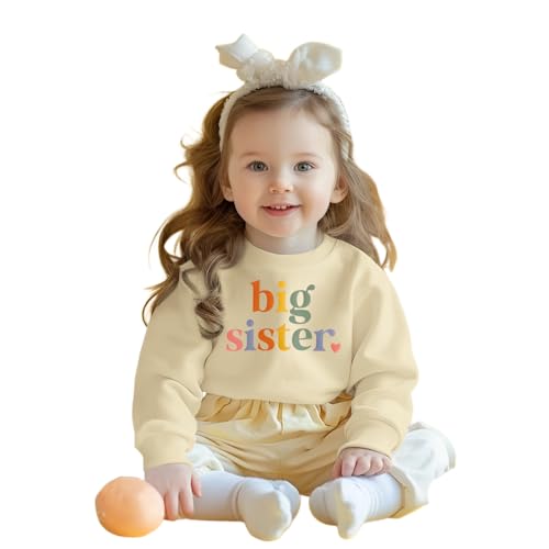 Große Schwester Sweatshirt Big Sister Pullover Baby Mädchen Outfits Geschwister Kleidung Neugeborenen Pulli Schwesterchen Autumns Winter Sweater Kinder Rundhals Langarmshirt(Apricot,12-18Monate) von CM C&M WODRO