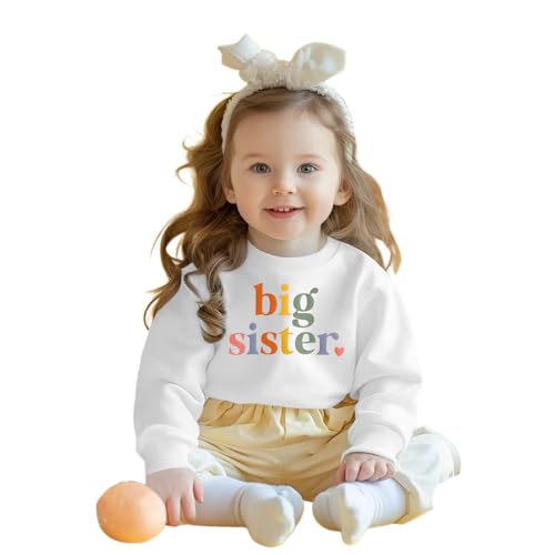 Große Schwester Sweatshirt Big Sister Pullover Baby Mädchen Outfits Geschwister Kleidung Neugeborenen Pulli Schwesterchen Autumns Winter Sweater Kinder Rundhals Langarmshirt(Weiß,2-3Jahre) von CM C&M WODRO