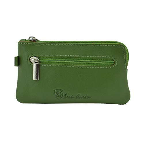 CONTE MASSIMO Herren und Damen Schlüsseletui Schlüsseltasche, Echtes Leder, 2 Taschenfächer mit Reißverschluss und Haken, mit Geschenkbox Grün Ringe - von CM Conte Massimo