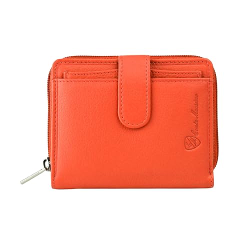 Conte MASSIMO Damengeldbörse, klein, aus echtem Leder mit Kartenhalter und Münzfach, Orange 2304 von CM Conte Massimo