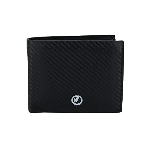 Conte Massimo Geldbörse für Herren aus echtem Leder, RFID-Karbon-Optik, mit Geschenkbox, Klassisch schwarz von CM Conte Massimo