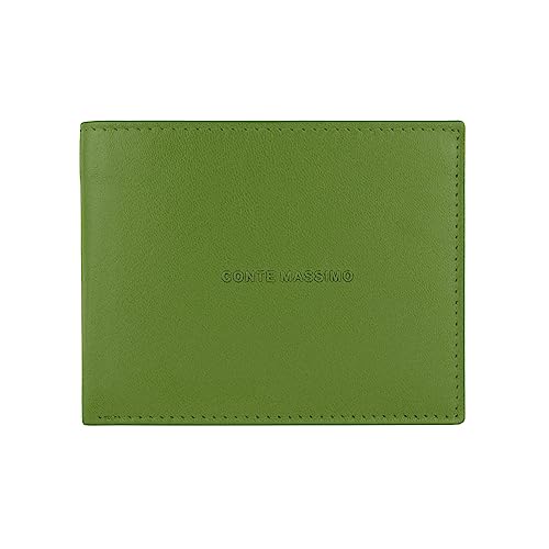 Conte Massimo Herren-Geldbörse aus echtem Leder, handgefertigt, mit RFID-Schutz und Geschenkbox, grün, Modern von CM Conte Massimo