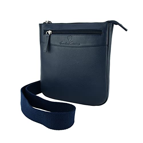 Conte Massimo Herren Leder-Umhängetasche mit Verstellbarem Schultergurt, Mehrere Taschen, Echtleder von CM Conte Massimo