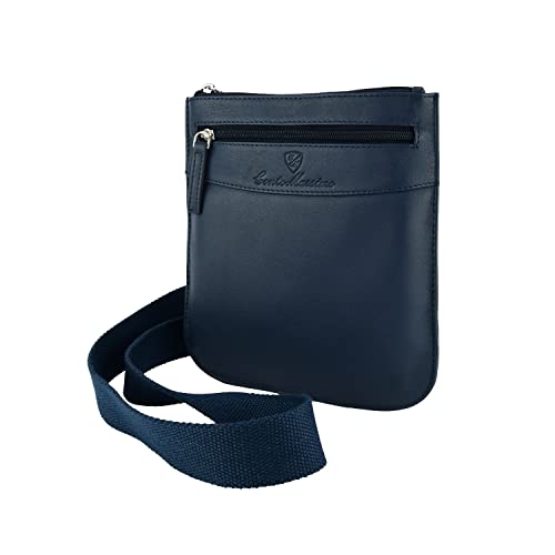 Conte Massimo Herren-Tasche mit verstellbarem Schultergurt, mehrere Taschen aus echtem Leder, Blau Klein 401 von CM Conte Massimo