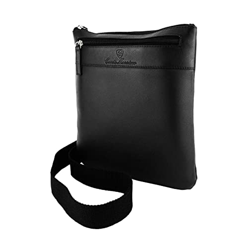 Conte Massimo Herren Leder-Umhängetasche mit Verstellbarem Schultergurt, Mehrere Taschen, Echtleder von CM Conte Massimo